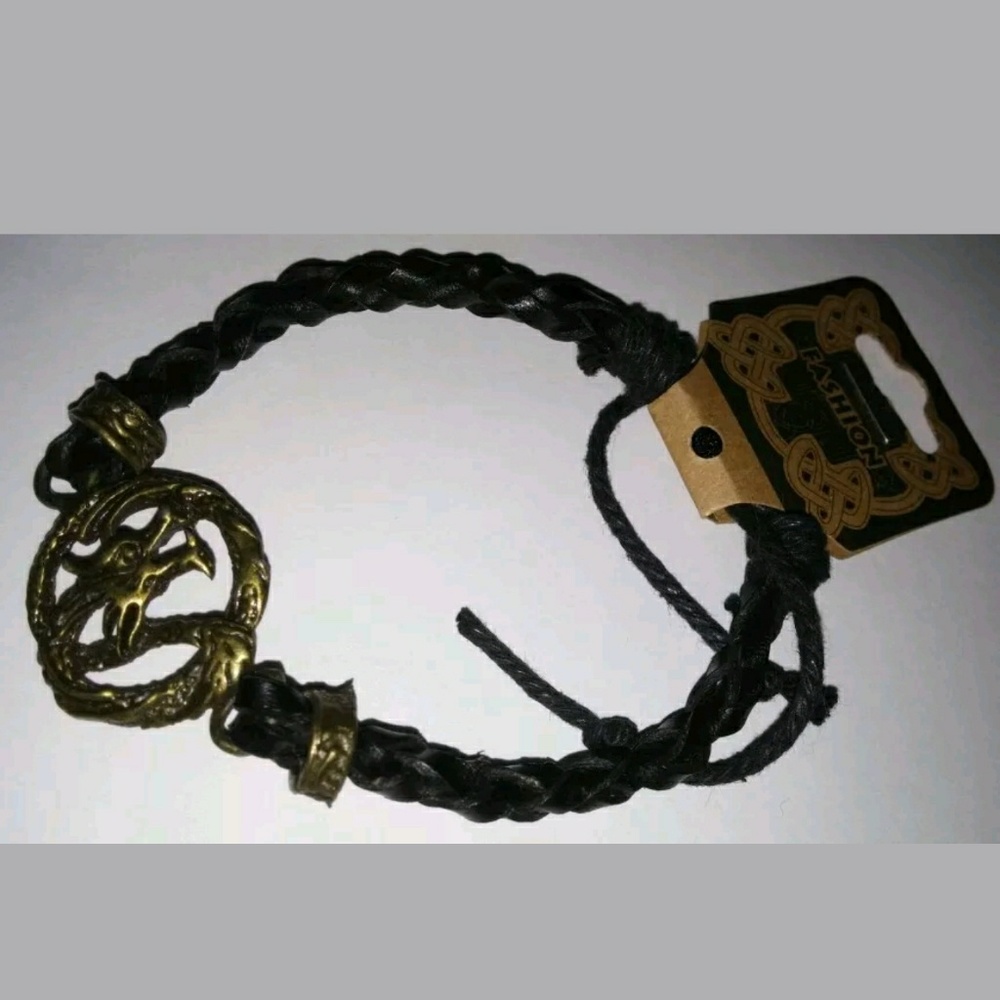 DRAGON CIRCLE BRAIDED GEN LEATHER BRACELET CUFF